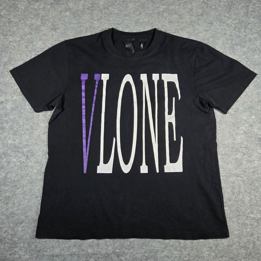 Vlone Mens Black Purple White Logo Streetwear Graphic T-Shirt XL